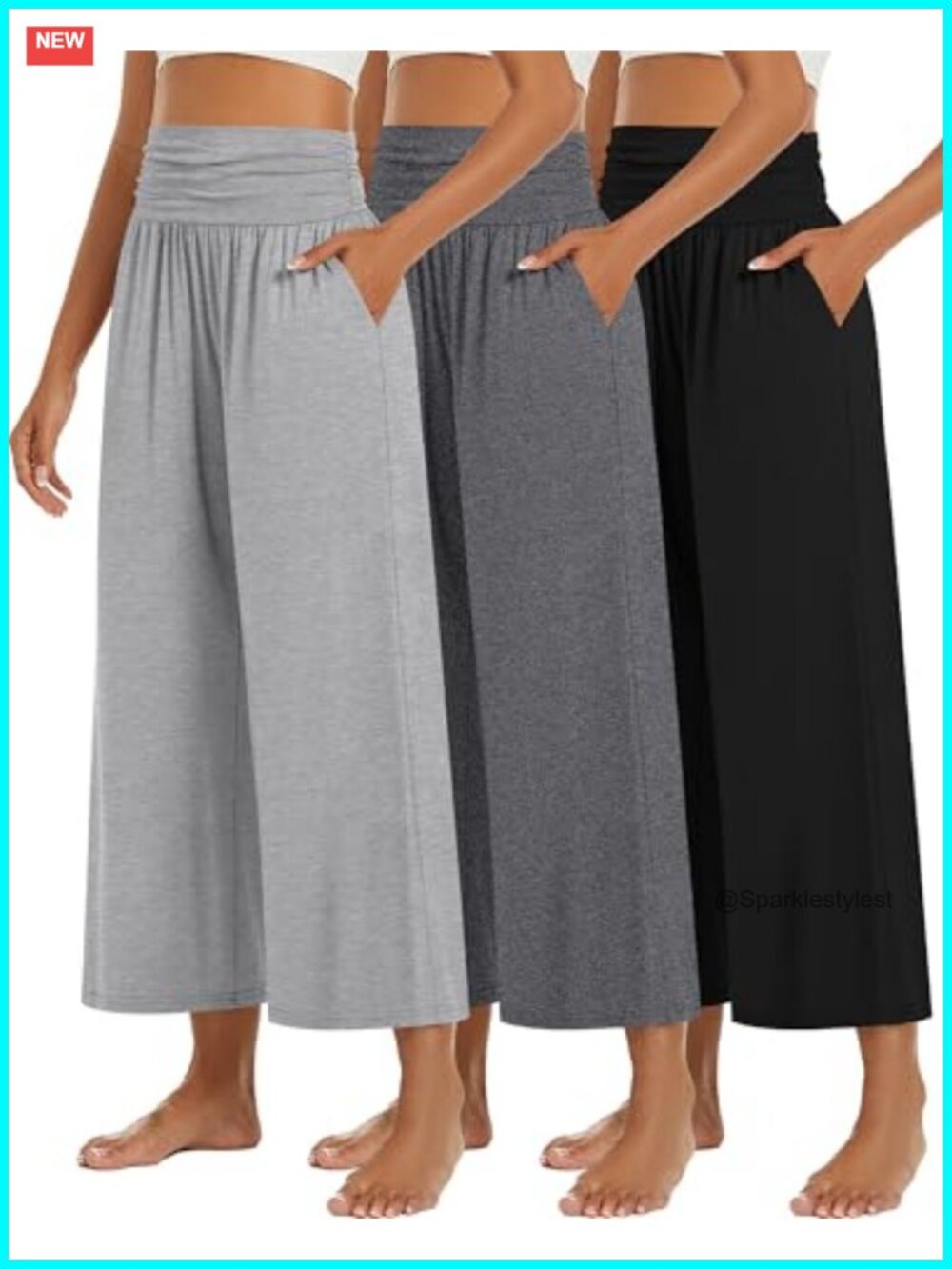 Women's Wide Leg Capri Pants with Pockets High Waisted Pleated